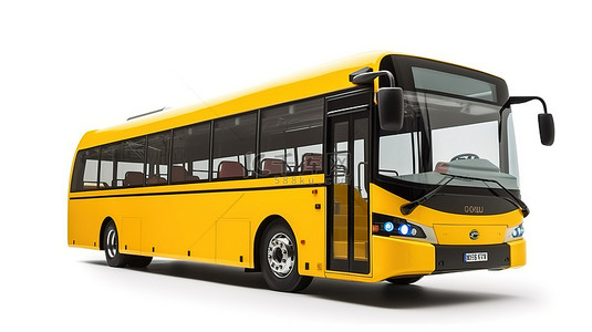 黄色白色背景图片_白色背景下中型黄色城市公交车的 3D 渲染