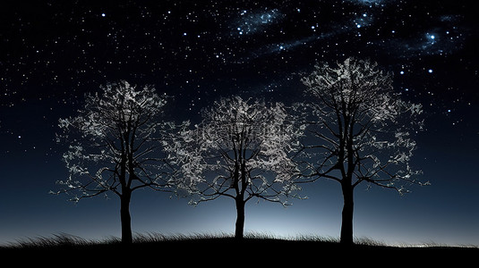 以 3d 树剪影为特色的夜间天际线