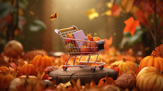 秋季灵感电子商务概念在线商店，您的移动应用程序以 3D 渲染
