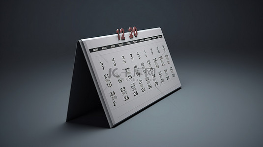 网站 ui 灰色背景，带有 3D 渲染日历图标，用于提醒和通知概念