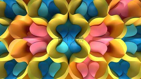 方形背景粉色背景图片_3D 插图中的几何装饰风格黄色粉色和蓝色图案
