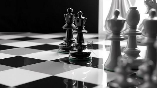 黑白棋子背景图片_带有 3D 渲染黑白棋子的棋盘