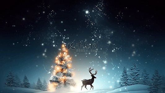 金色梅花鹿背景图片_圣诞节唯美冬季白色雪花金色梅花鹿