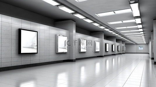 街海报背景图片_3D 渲染中装饰地铁站的大型垂直海报