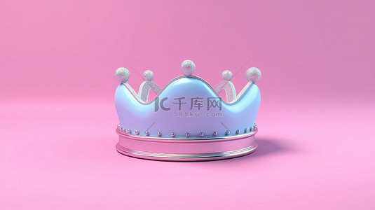 粉红色背景与 3D 渲染双色调蓝色皇冠