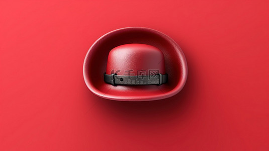 衣服服装图标背景图片_3d 渲染红色背景按钮与高顶帽子服装图标