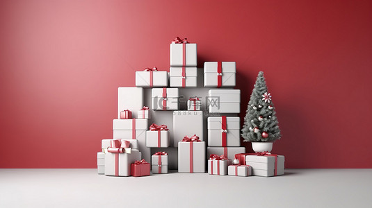 礼品盒插画背景图片_礼品盒的节日墙顶视图，具有 3D 渲染的充足空间