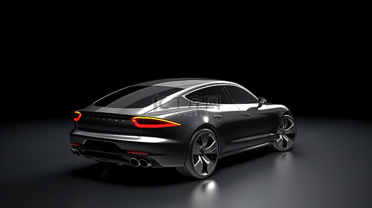 豪华车背景背景图片_黑色背景上的灰色运动高级轿跑车概念车 3D 渲染插件混合动力车