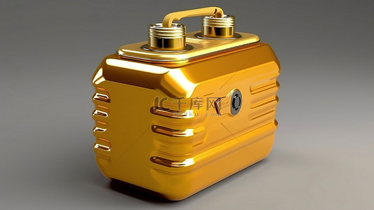 用于机油等的金色塑料罐的 3D 渲染
