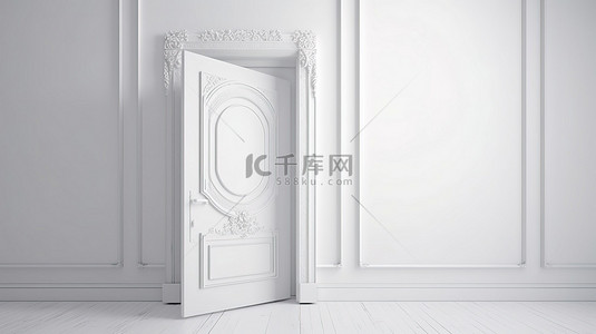 3d 渲染中的门独立站在白色表面上