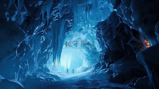 迷人的洞穴系统探索抽象冰和闪烁光线的冰冻地下世界