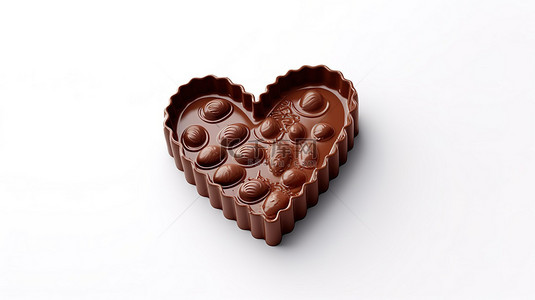 白色背景上心形巧克力的 3d 插图