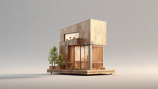 小房子后面的木质立面的 3D 插图