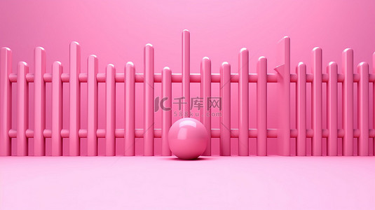 3d 渲染的粉红色背景上的卡通风格粉红色栅栏