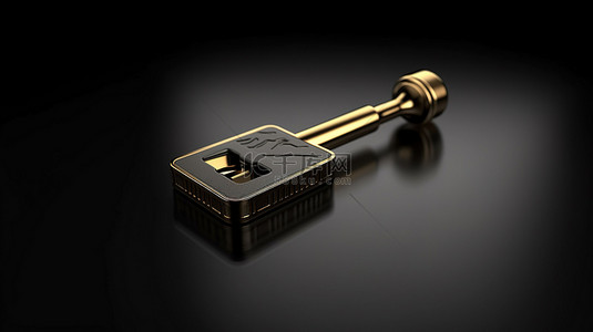 3D 渲染中光滑金属背景上的金钥匙统治