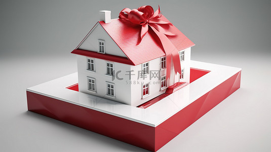 礼品盒中的房地产概念屋令人惊叹的 3D 渲染