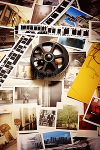 胶卷照片背景图片_旧图像和胶卷的集合，包含多张照片