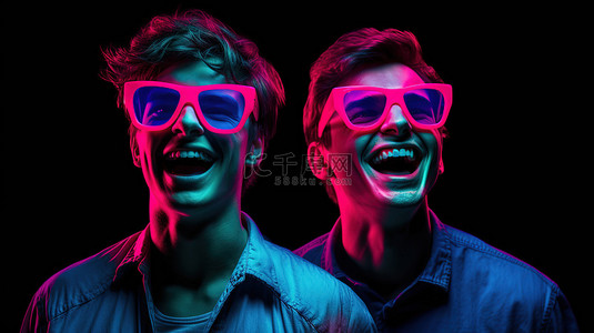恋上俩兄弟背景图片_微笑的男士享受 3D 眼镜体验