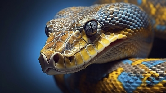蟒蛇特写视图的 3D 插图