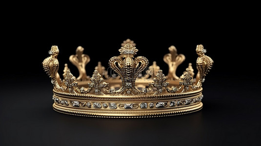 带有金色王冠的黑色背景的 3D 渲染插图