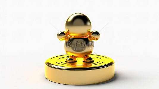 金色忠诚计划硬币的 3D 渲染，吉祥物人在白色背景上为抽象电池充电