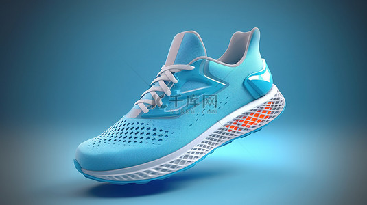 南京路步行街背景图片_带浅蓝色插入物和蓝色着色的训练和健身时尚运动鞋的 3D 插图