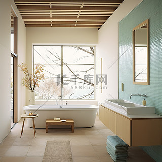 带浴缸和水槽的现代浴室