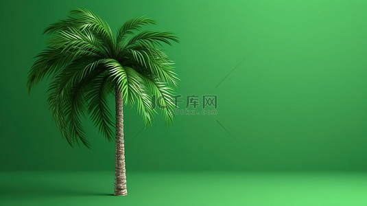 3d 渲染的绿色棕榈树高耸在匹配的绿色背景上