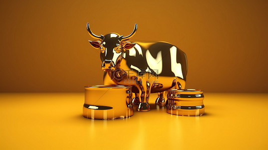 油箱和金牛的 3D 渲染，用于精致的商业概念