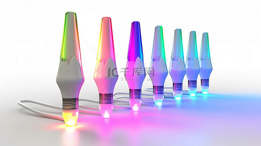 usb灯led背景图片_白色背景下彩色 LED USB 灯的 3D 渲染