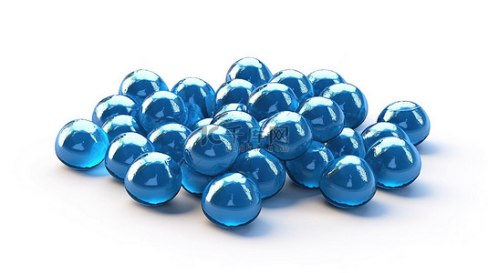 白色背景与蓝色巧克力糖果宝石的 3d 插图