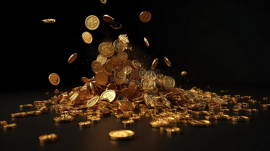 100金币背景图片_一堆掉落的加密货币 3d 渲染比特币货币