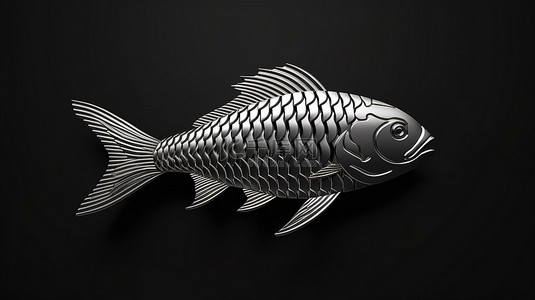带有鱼骨轮廓的动物图标的单色 3D 渲染