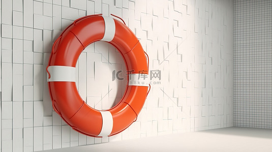 防溺水救援背景图片_照明墙上的救援概念救生圈，具有充足的复制空间 3D 渲染