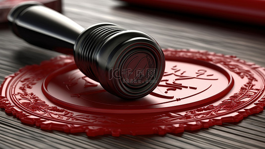 正式红色背景背景图片_印度卢比货币上正式批准的皇家签名和蜡封的 3D 插图