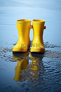 黄色橡胶靴被水覆盖