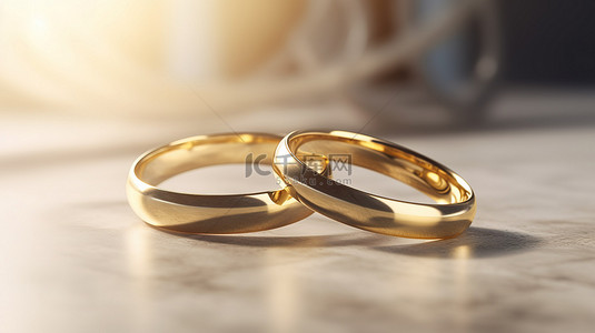 金色结婚戒指与优雅的空白空间背景 3d 渲染交织在一起
