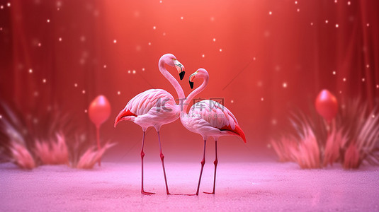 火烈鸟香椿背景图片_粉红色背景上粉红色火烈鸟的 3d 渲染