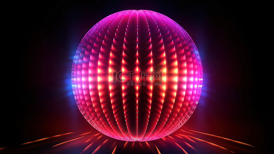 3D 渲染霓虹灯 LED 屏幕保护程序具有抽象发光球体