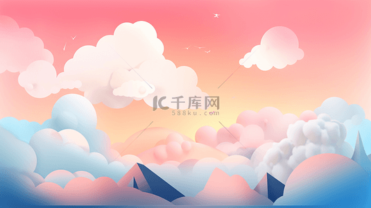 创意天气背景图片_山峰云朵梦幻卡通插图天空可爱背景