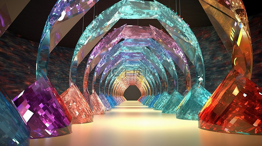 3d 渲染形式的卡通水晶宝石隧道