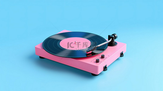 柔和的色彩简约概念，亮蓝色背景上的粉红色转盘