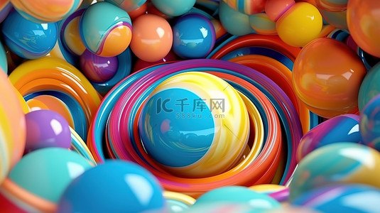 充满活力的圆形形式和 3D 蓝色纹理球体