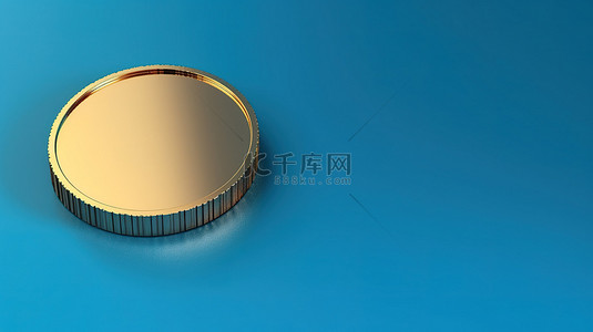 金色宝藏是蓝色背景上闪亮的硬币，带有文本 3D 渲染空间
