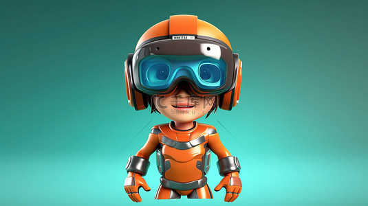 卡通虚拟现实背景图片_戴着虚拟现实耳机的卡通儿童的快乐 3D 描绘
