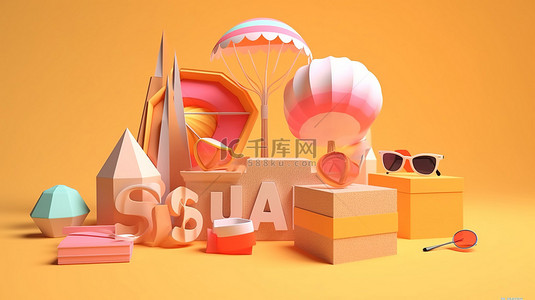 夏日折扣背景图片_3d 渲染中的夏季销售插图