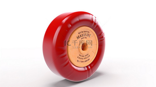 模板标签背景图片_白色背景上标记的红色蜡奶酪轮的 3d 渲染