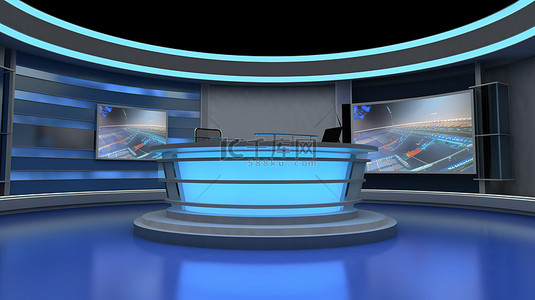 新闻虚拟室背景图片_虚拟新闻演播室的插图 3D 背景