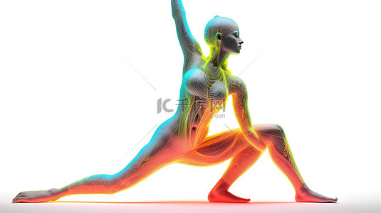 3d 女人表演瑜伽姿势的照明脊柱
