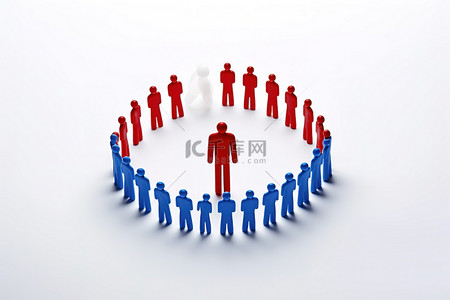 红色白色蓝色背景图片_红色或蓝色人物站在白色圆圈中，是一个快乐男人的概念